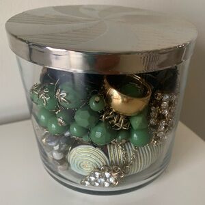 Mystery Vintage Jewelry Jar Gold & Green Necklaces Bracelets ALL Wearable